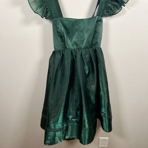 Altard State Babydoll Mini Dress Size XL Green Flutter Sleeve Tie Back Party - Picture 6 of 12